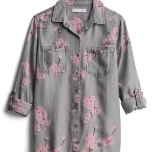 NWT BILLY T Gray Floral Button Down Shirt
